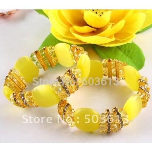 Fashion Cats Eye Bead Stretch Bracelets Yellow color Crsytal Beads Accessory Bracelet One piece gcb1148