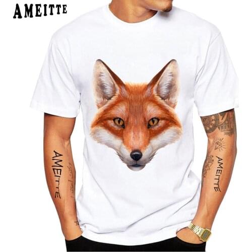 New Summer Men Short Sleeve Red Fox Face Light 3D T-Shirt Funny Animal Hip Hop Boy Casual Tops Vintage Fashion Man White Tees