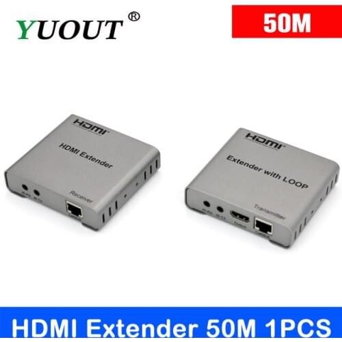 YUOUT 1080p HDMI Extender Transceiver Adapter Split TX/RX 50m by Cat5e/6 RJ45 Connector Ethernet Cable For CCTV DVD PSP