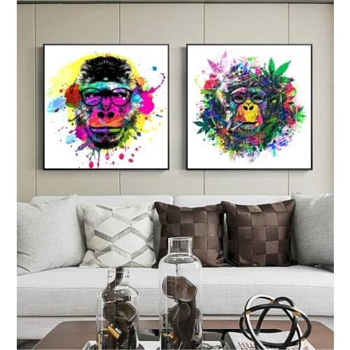 Graffiti Art Monkeys Oil Painting on Canvas Wall Art Posters Prints Wall Pictures for Living Room Home Wall Cuadros Decor