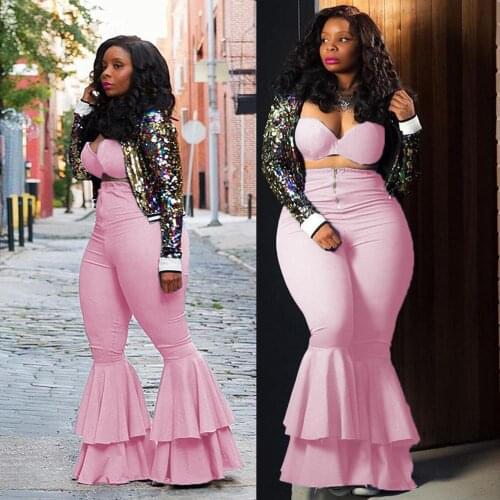 2-piece African fashion womens oversized party dress dashiki chest wrap + flared pants matching set oversize s-3xl