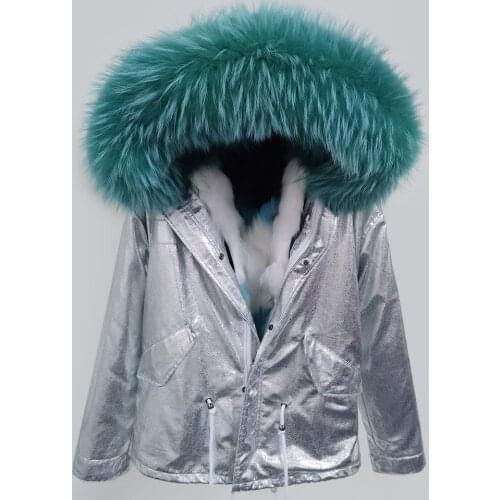 MaoMaoKong 2018 Women Winter Silver Coat Large Raccoon Fur Collar Jacket Silver Real Fox Fur Lining Outwear Brand Style Parkas