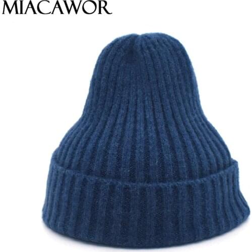 MIACAWOR 2020New Arrival Knitted Hat Acrylic Beanie Unisex Solid Color Keep Warm Elastic winter Hats Z3