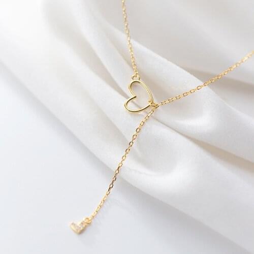 DAIWUJAN Fashion 925 Sterling Silver Double Heart Link Chain Pendant Necklaces for Women Love Gold Y Necklace Choker Jewelry