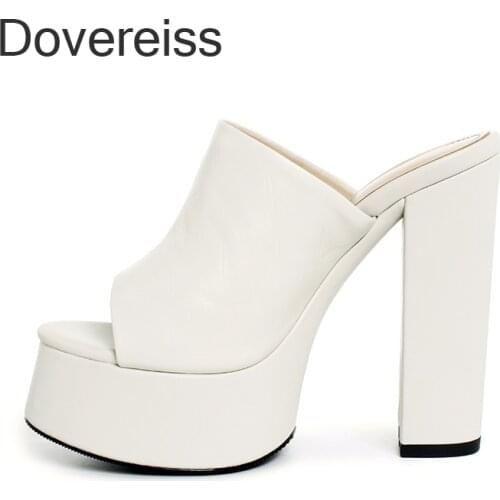 Dovereiss Fashion Womens Summer Waterproof Sexy Pure Color White Slippers Chunky Heels Gladiator Genuine Leather New 40 41
