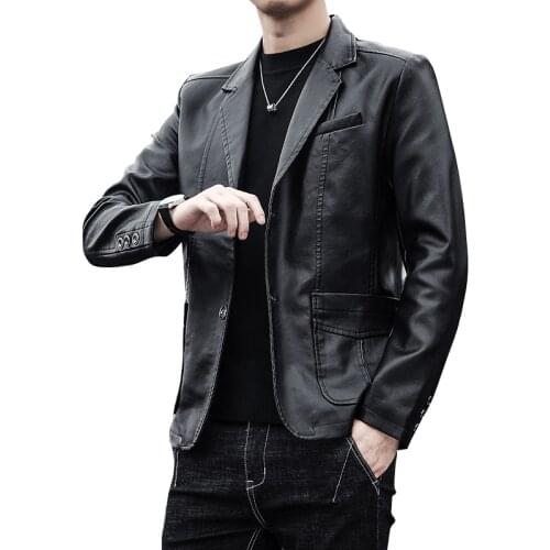 Men Spring Autumn Causal PU Leather Jacket Coat PlusSize M-5XL Outfit Motor Biker Zip Faux Synthetic Leather Jacket Outwear Tops