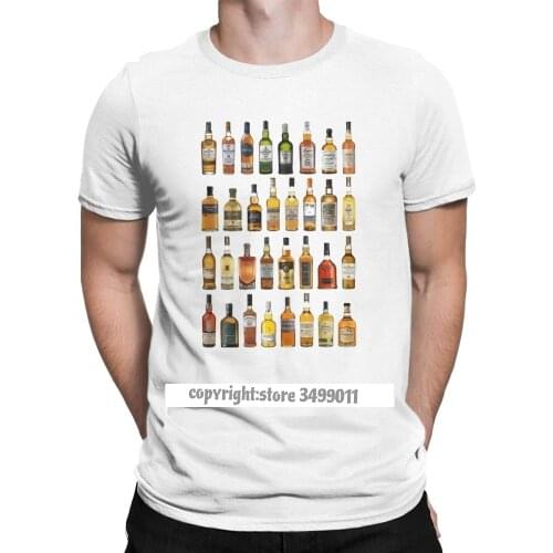 Men Single Malt Whisky Tops T Shirts Whiskey Bottles Fathers Day Gift Crazy Tops Camisas Hombre Cotton Tshirts