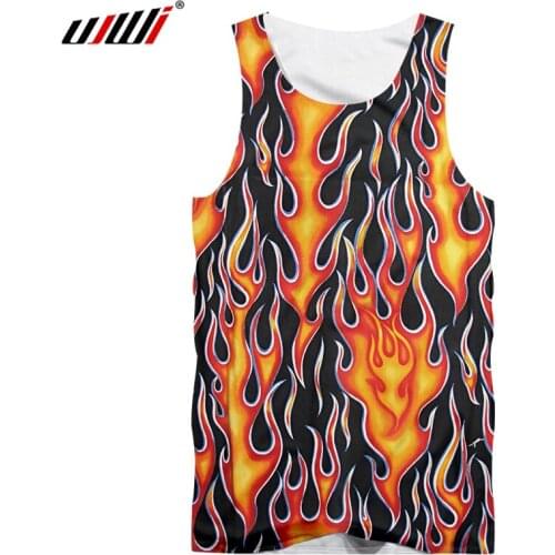 UJWI Fashion Sexy Vest Mens Sleeveless Vest Funny Red Flame 3D Printing Fitness Fashion Sexy Vest Bodybuilding Tanktop Dropship