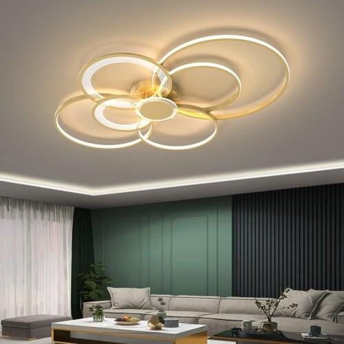 New Led Chandelier Modern for Bedroom Living Room Foyer Round Black Golden Frame Acrylic Ceiling Lamp Dimmable Kitchen Lighting
