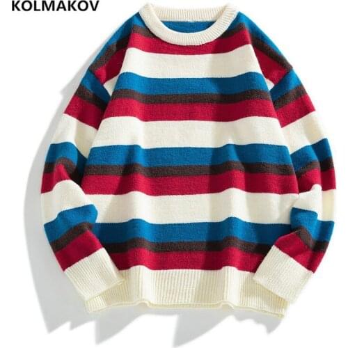 2020 autumn O-neck mens Sweaters high quality Winter Warm knitting Pullover Loose style men stripe Sweater size M-3XL