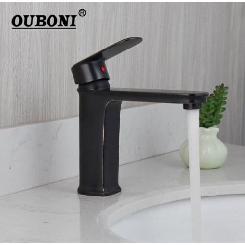 OUBONI Black ORB Bathroom Tap Faucet Deck Mounted Bathroom Wash Basin Sink Round Edge Handle Solid Brass Faucet Water Mixer Tap