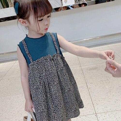 Summer Girls Dress Korean Style Fake Two-Piece Floral One-Piece Dress Princess Dress Baby Kids Clothes ChildrenS Clothing