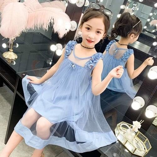 2021 Girls Net Yarn Princess Dress Childrens Summer Tulle Casual Dresses Sweet Baby Skirt With Embroidery For 2-12 Years Old