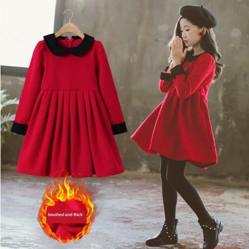 Girls Dresses Winter New Big Children Plus Velvet Padded Princess Dress Childrens New Year Red Winter Dress Christmas Dress