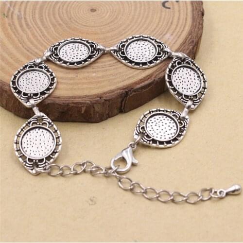 Fit 10mm Round Cabochons Vintage Metal Round Bracelet Setting Bezel Blank Base Base For DIY Making Bangle 2 strands K06184