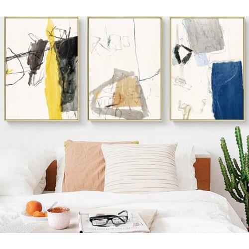 Poster Abstract Yellow Blue Section Graffiti Black Lines Canvas Paintings Posters And Prints Home Decorative Pictures For Living