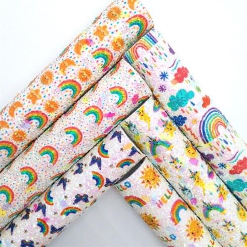 Glitterwishcome Rainbow Clound Sun Chunky Glitter Vinyl Fabric with Felt Backing for Accessories Bows DIY 21X29CM GM2045B