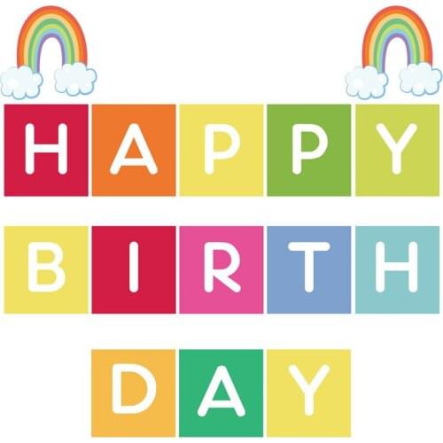 Rainbow Happy Birthday Banner Baby Shower Party Decoration DIY Wall Hanging Bunting Kids Birthday Party Favors Supplies