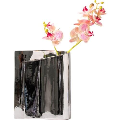 Luxury Electroplated Silver Ceramic Vase Tea Table Side Table Light Luxury Flower Model Room Hotel Soft Decoration Ornaments TZ