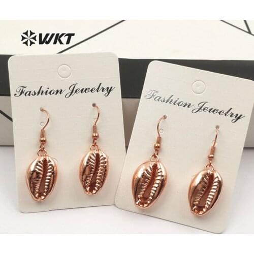 WT-E462 WKT Full Rose Gold Color Cowrie Shell Earring Real Sea Shell Healing Jewelry Women Engagement Usual Earring Jewelry