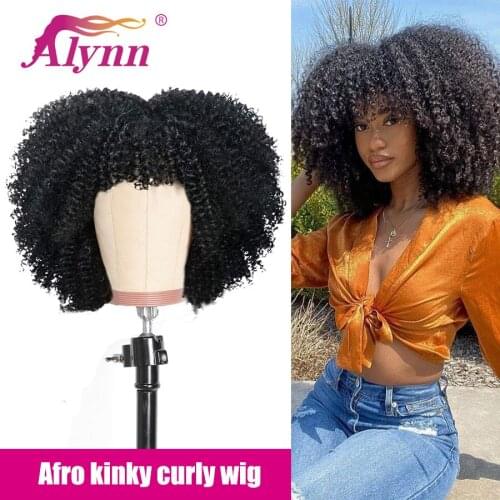 Alynn Synthetic Wig Short Hair Afro Kinky Curly Wigs With Bangs For Black Women Cosplay Daily Natural Color Hair Heat Resistant