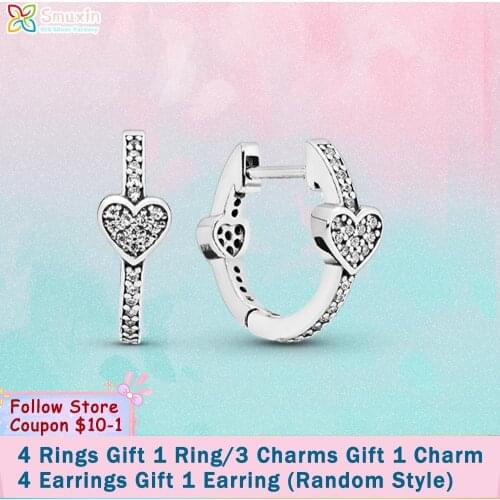 Smuxin 925 Sterling Silver Earring Pavé Heart Hoop Earrings Cubic Zirconia Statement Stud Earrings Women Earrings Gift