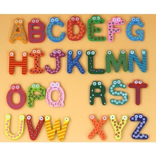 26 English Alphabet Wall Stickers 3D Wooden Letter Refrigerator Sticker for Kids Bedroom DIY Home Decoration Accessories