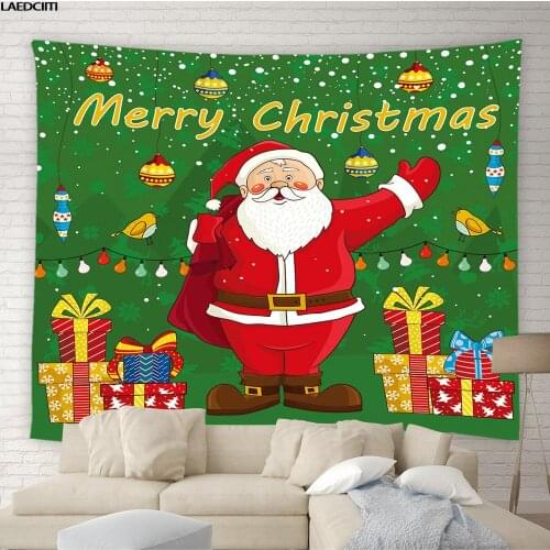 Merry Christmas Tapestry Cartoon Fun Santa Snowflake New Year Gifts Background Wall Hanging Cloth Living Room Bedroom Home Decor