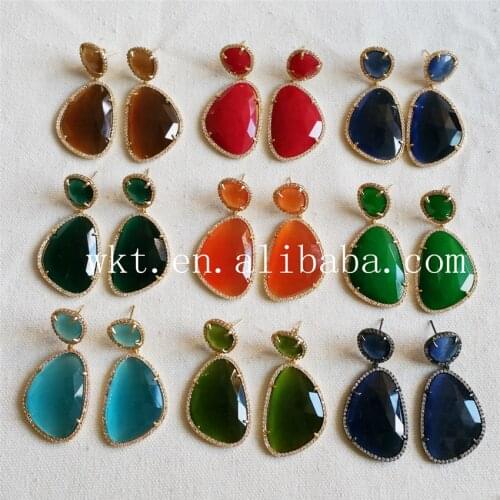 WT-E206 WKT Wholesale 2017 The Latest Fashion Girls Boho shinning zircon micro setting earrings,Hot sale colorful earring