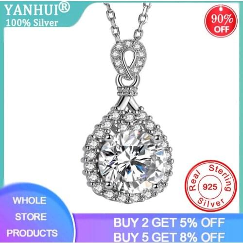 YANHUI Luxury Female Water Drop Pendant Necklace Inlay 2.0ct Zirconia Diamond Bride Wedding Silver 925 Necklaces For Women Gift