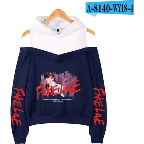 Funny Classic Bangtan Boys Fake Love Off-shoulder Hoodies For Women Fashion Sweatshirt Print Fake Love Hoodie Young Girls tops