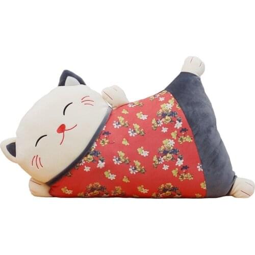 Sleeping Pillow Doll Lucky Cat Doll Seat Cushion Cute Girl Birthday Gift Family Sofa Study for Multiple Uses Home Decoration