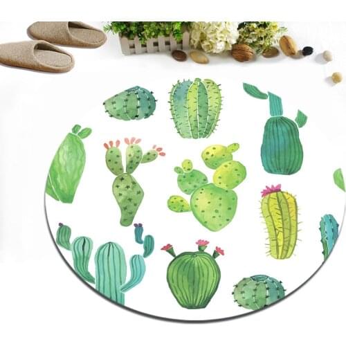 Watercolor Cactus On White Background Round Bedroom Cushion Living Room Floor Area Rug Bathroom Non-Slip Carpets Office Door Mat