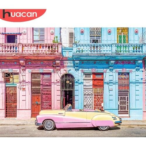 HUACAN Diamond Painting Car Diamond Embroidery Mosaic Building Landscape Cross Stitch Kits Wall Art Home Decoration