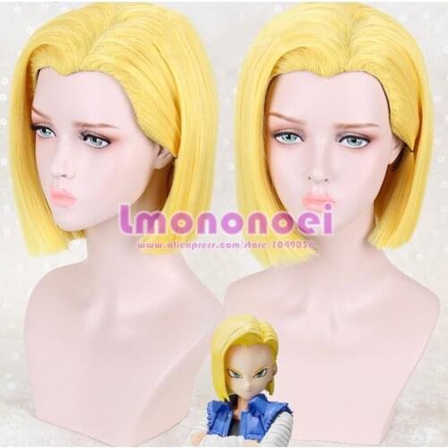 Anime Android 18 Cosplay hairwear Short yellow wig +Wig Cap