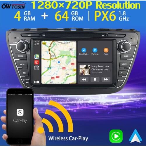 8" 1280*720P Car DVD Multimedia Player For SUZUKI SX4 S-Cross 2013-2017 Android 10 PX6 4+64G Wireless Carplay GPS Radio DSP DAB