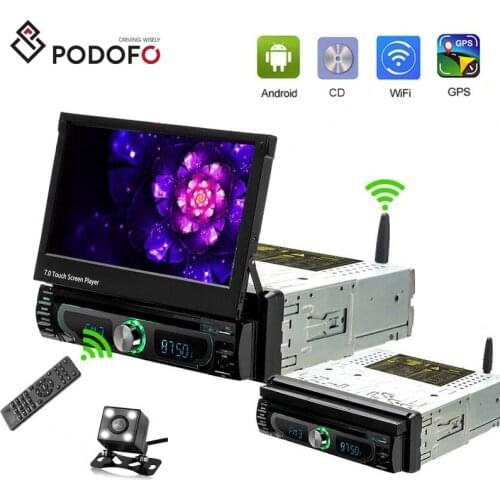 Podofo Android 8.0 Car DVD Player 1DIN Autoradio 7" Radio Stereo GPS WiFi Bluetooth Touch Screen MP5 Detachable Panel + Camera