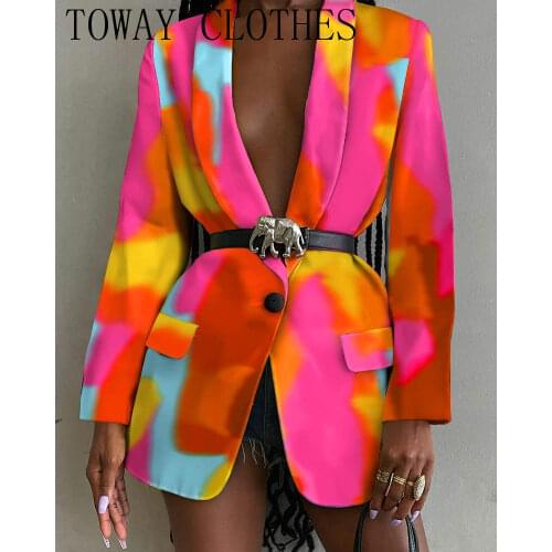 Tie Dye Shawl Collar Flap Detail Single Button Blazer Casual Elegant Abstract Graphic Work Coat