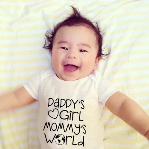 Daddys Girl Mommys World Newborn Baby Bodysuit Toddler Romper Outfits Round Neck Short Sleeve Letter Print Jumpsuit Streetwear