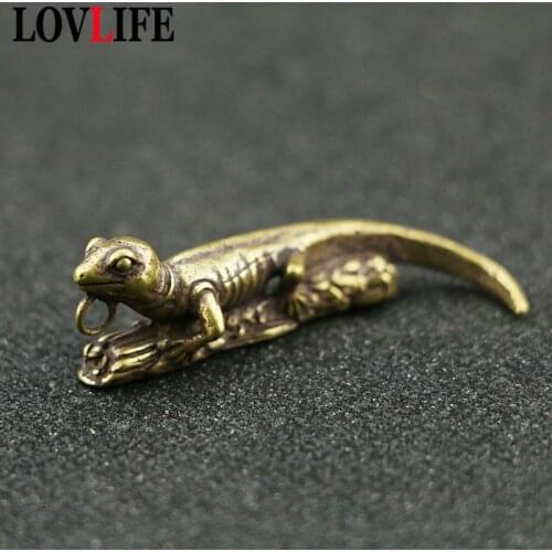 Brass Lizard Keychain Accessories Pure Copper Creative Desktop Gecko Decoration Car Key Chain Pendants Handmade Retro Keyrings