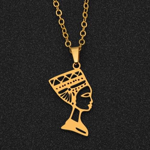 Stainless Steel Chain Necklace Gold Silver Color Queen of Ancient Egypt Pendant Necklace For Women Men Fashion Jewelry Gift