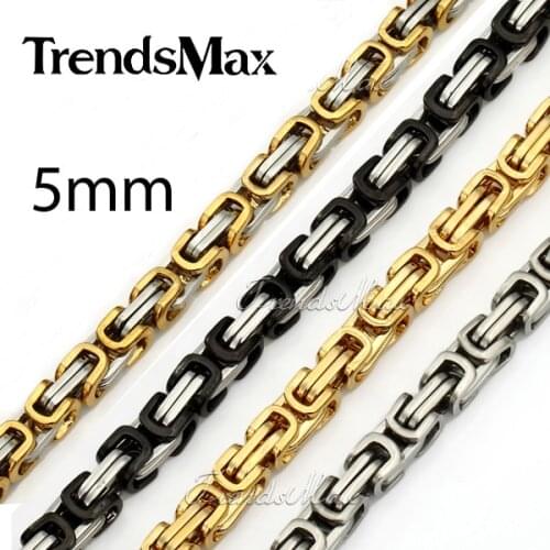Trendsmax 5mm Stainless Steel Byzantine Link Necklace Fashion Mens Box Chain Jewelry Dropship Wholesale KNM16