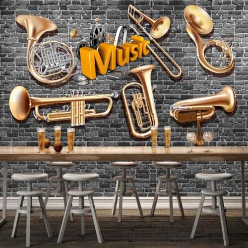 Dropship Colomac Black Wallpaper Heavy Metal Musical Instruments Wall Brick Wallpaper Nordic Photo Wall Mural Papel Parede 3d