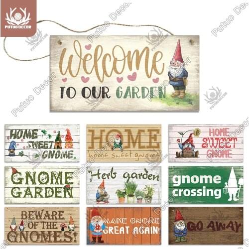 Putuo Decor Garden Home Gnome Wooden Signs Decorative Plaques for Garden House Door Wall Decoration Family Housewarming Gift