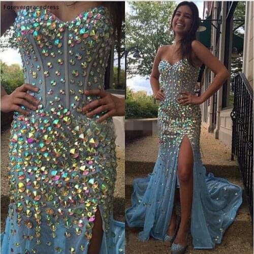 High Split Major Beading Mermaid Prom Dress Backless Sleeveless Long Formal Holidays Party Gown Custom Made Plus Size
