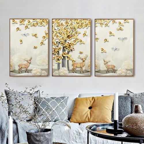 Home Decoration Cute Animal Deer Lovely Painting Nordic Minimalist Modern Space Wall Art For Living Room Poster Canvas Unframed