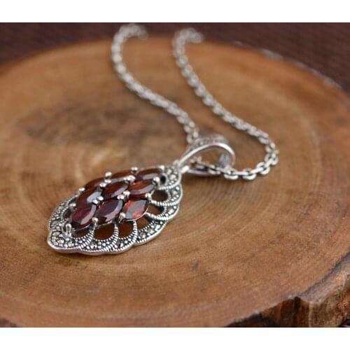 FNJ 925 Silver Pendant for Jewelry Making Original Pure S925 Sterling Silver Garnet Pendants Women