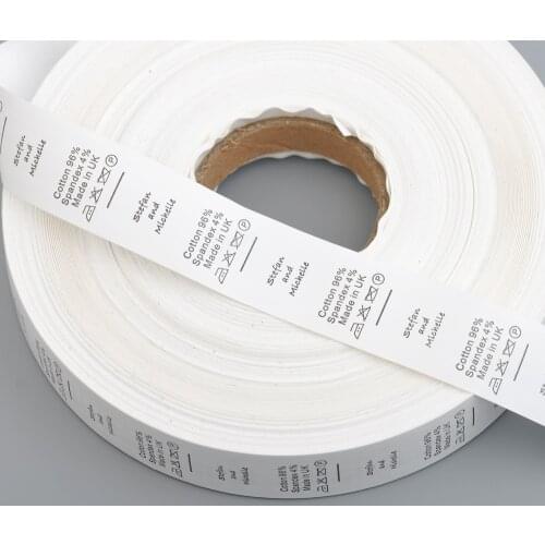 Custom Made design 1000pcs/lot white garment washing care label clothing care size tags washable labels nylon taffeta by roll