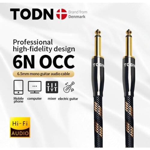 TODN HiFi cable audio AUX jack cable 6N OCC 6.5mm Mono plug to 6.5mm Mono plug