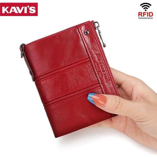 KAVIS 2021 Fashion Womens Wallet Small Mini Perse Red High Quality Short Card Holder Female Purse Coin Holder Wallets For Girls